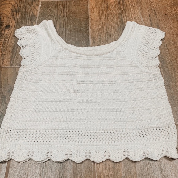 NWOT⚡️Francesca’s Crochet Knit Top White - Picture 3 of 7